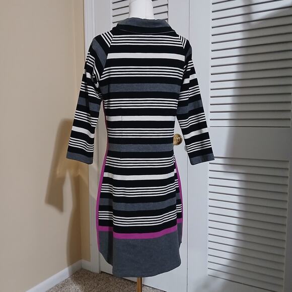 Hatley Medium Long-Sleeved Bodycon Cowl Neck Cotton Spandex Dress Striped - Picture 7 of 16